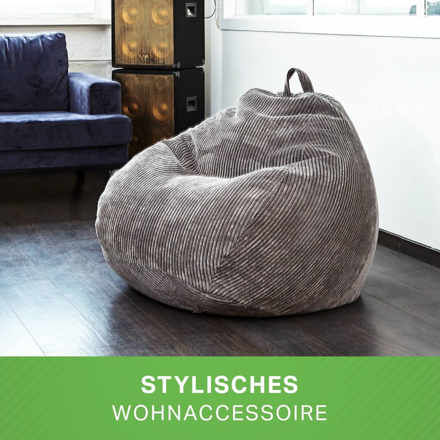 & Sitzsack Stoff Bean (Indoor Sitzsack 90x110cm Grau Kuschelig Erwachsene Drinnen Füllung Sitzkissen), Cordstoff, Kinder Sitzhocker Relax-Sessel Cord Scoop Green EPS-Perlen Liegekissen Bodenkissen Weich - Waschbar