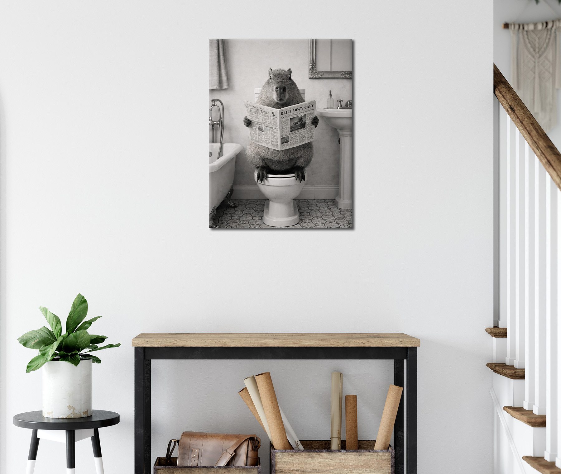 Bönninghoff Bild Wandbild CAPYBARA AUF WC 46x61 cm – Leinwandbild Keilrahmen Deko, Humor, Tiere, auf Keilrahmen gespannt – Bild 3 von 5