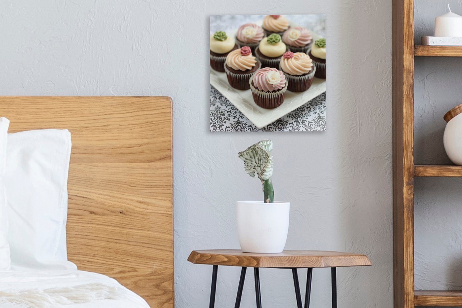 Teller Schlafzimmer Schokoladen-Cupcakes mit Wohnzimmer OneMillionCanvasses® mit Zuckerguss, Ein Bilder St), Leinwandbild (1 für Leinwand