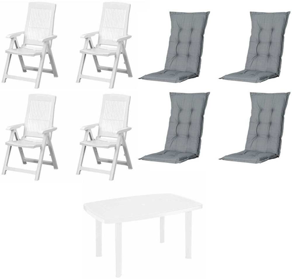 Progarden Garten-Essgruppe Tampa + Faro, (Set, 9-tlg), bestehend aus 4 Sessel, 4 Auflagen und 1 Tisch