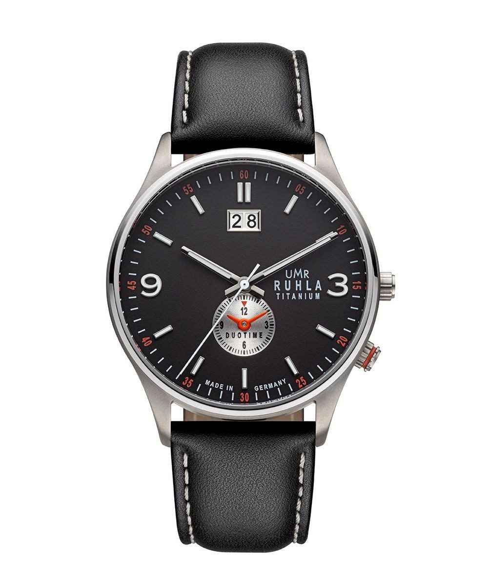 Quarzuhr Classic Big Date Titan Herrenuhr, 42 mm, schwarzes Lederband, 17084