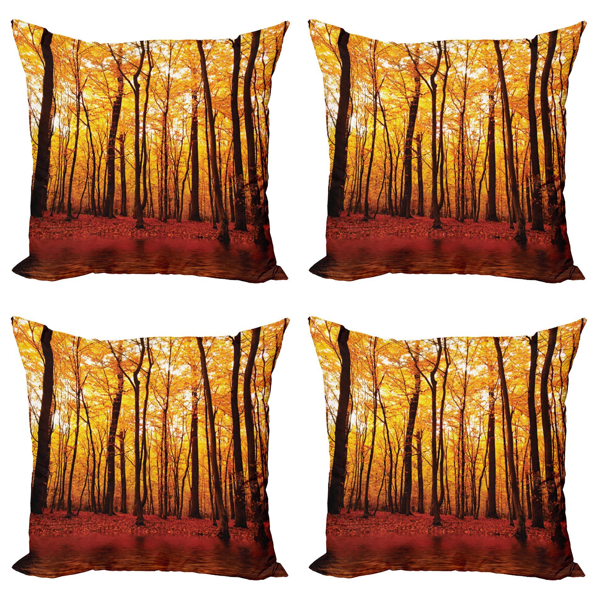 Kissenbezüge Modern Accent Doppelseitiger Digitaldruck, Abakuhaus (4 Stück), Natur Herbst-Waldbäume
