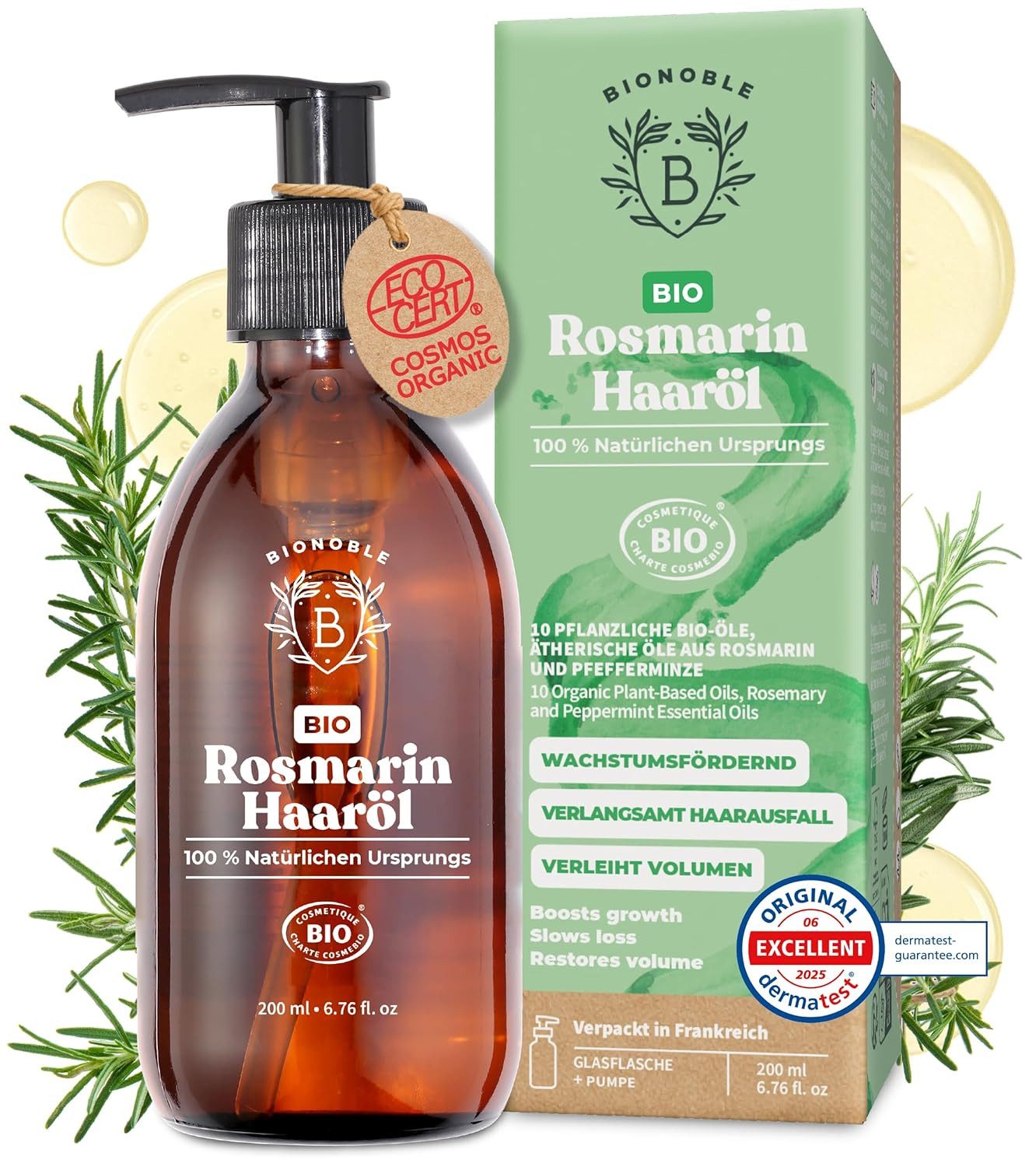 BIONOBLE Haaröl Natürliches Haaröl mit Rosmarin- & Rizinusöl, für Kopfhaut, Haarwachstum und intensive Pflege