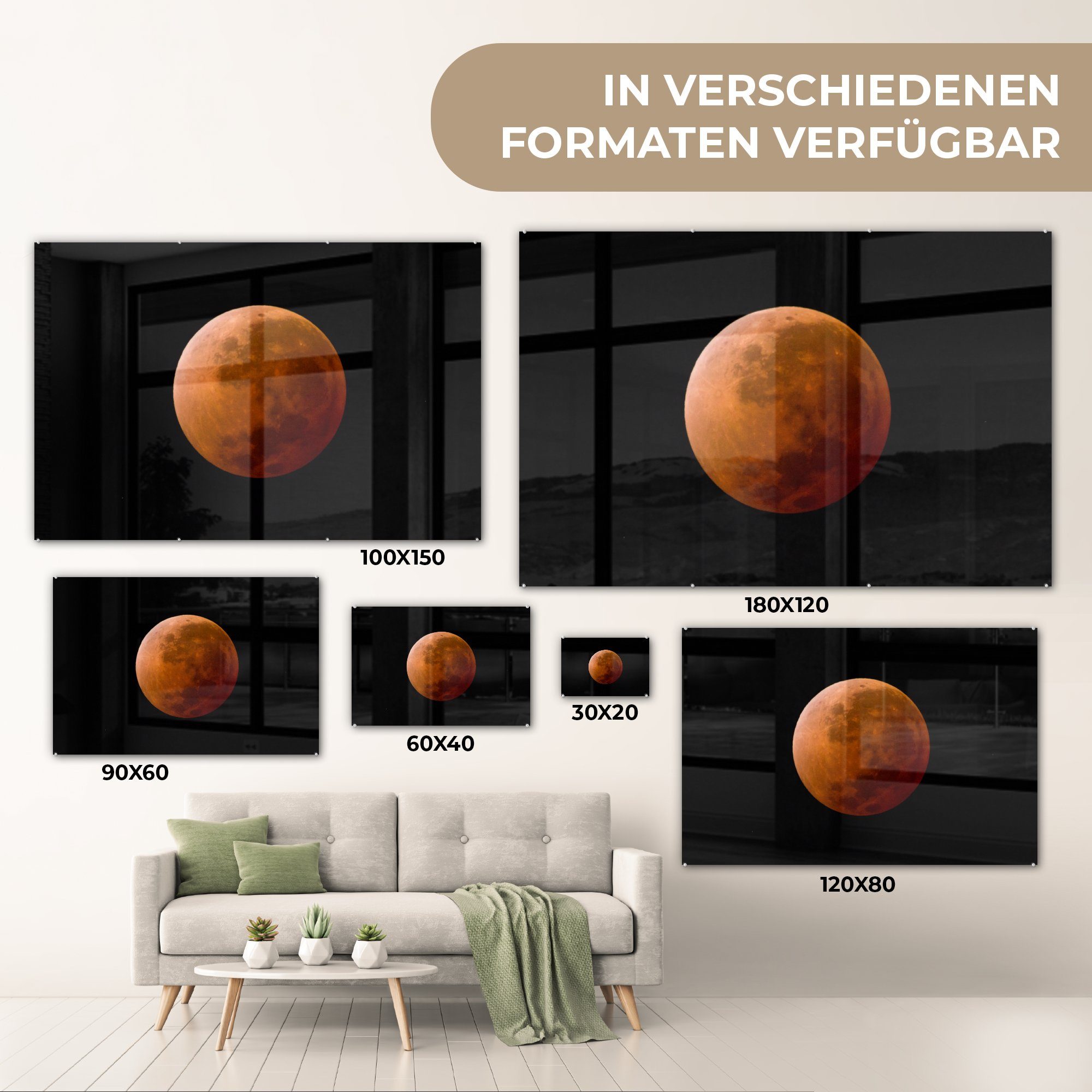 - MuchoWow Mond Schlafzimmer Acrylglasbild Schwarz - Acrylglasbilder & (1 Rot, St), Wohnzimmer
