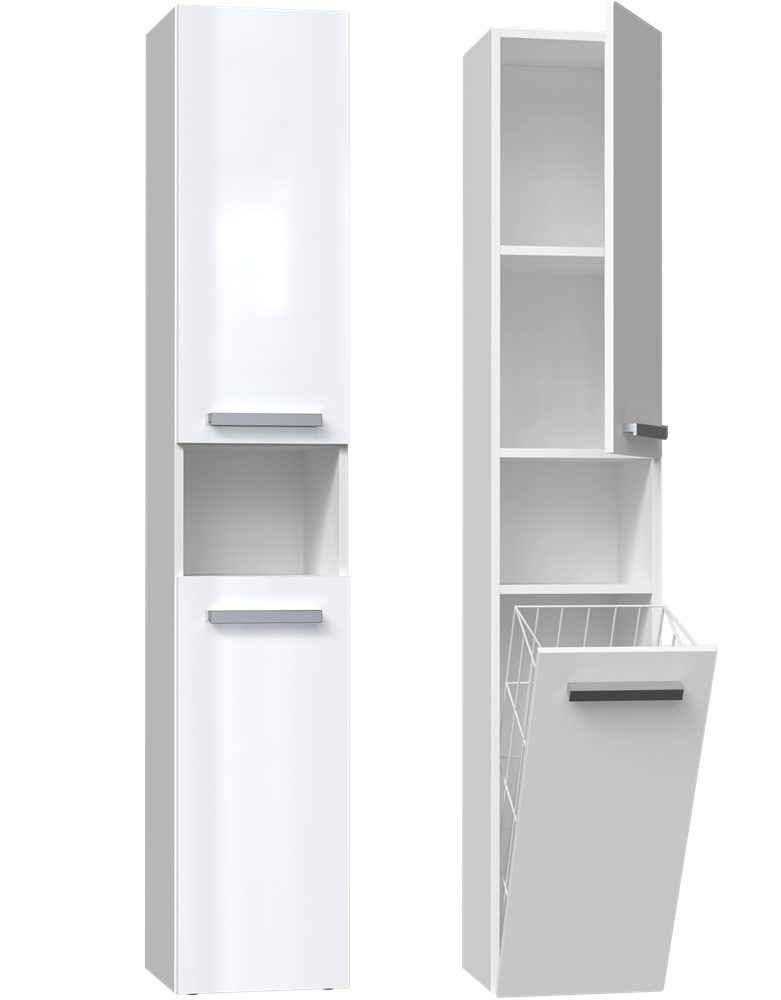 ibonto Hochschrank Badezimmerschrank mit Korb & flexibler Türöffnung - Platzsparend