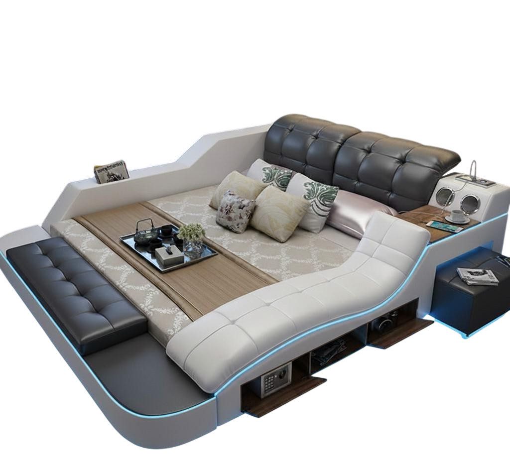 Xlmoebel Multimediabett Multifunktionales Bett im modernen Stil mit weißem Holzrahmen (Bett, 2-tlg., Multimediabett), Made in Europa
