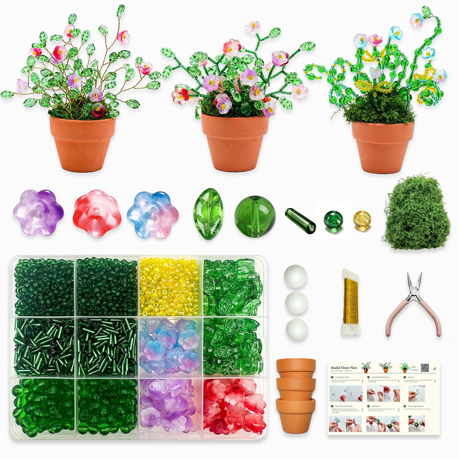 Diwzbyn Kreativset DIY-Perlenpflanzen-Set mit Perlen, Anleitung für Schmuck & Dekoration, (3000-tlg), Tischdeko,Weihnachtsdekoration, DIY-Geschenk für Bastelfans