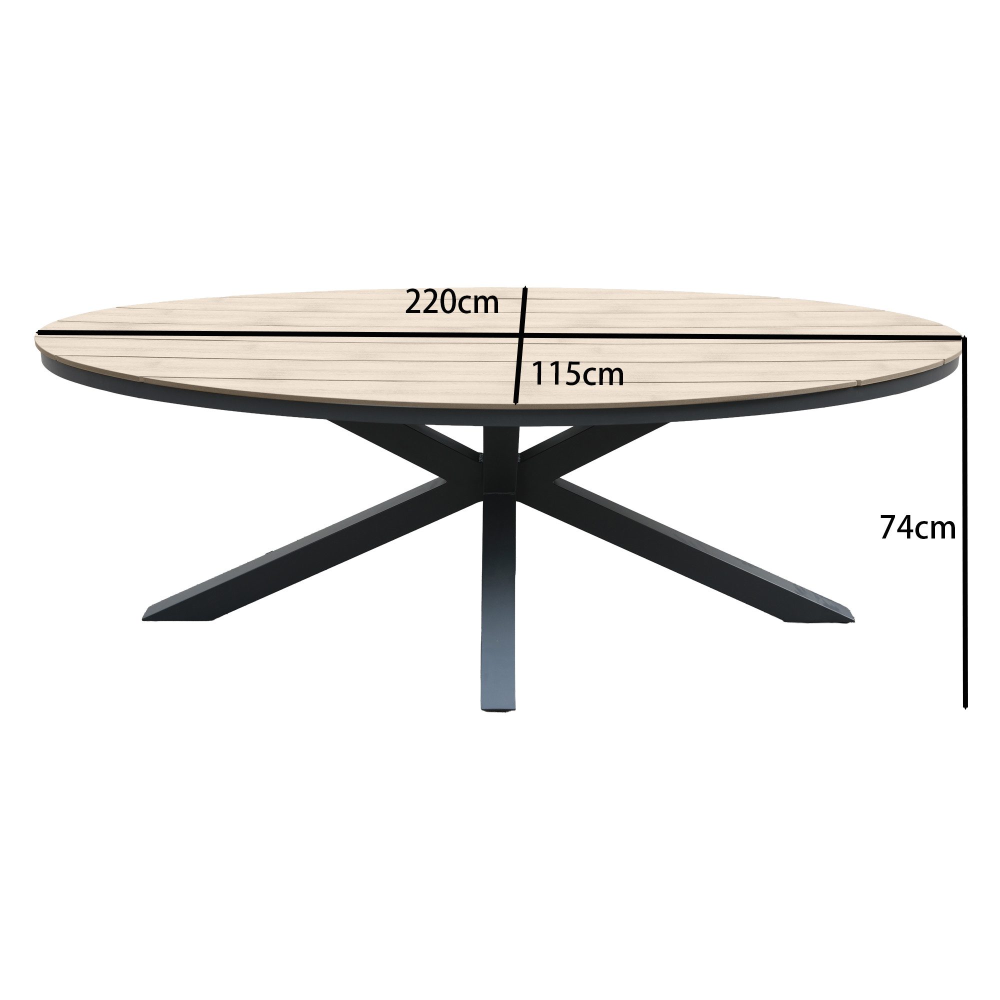Gardissimo Gartentisch Armati hell oval 220x115 cm (Esstisch, 1 Tisch), höhenverstellbare Füße / absolut wetterfest / pflegeleicht / Aluminium