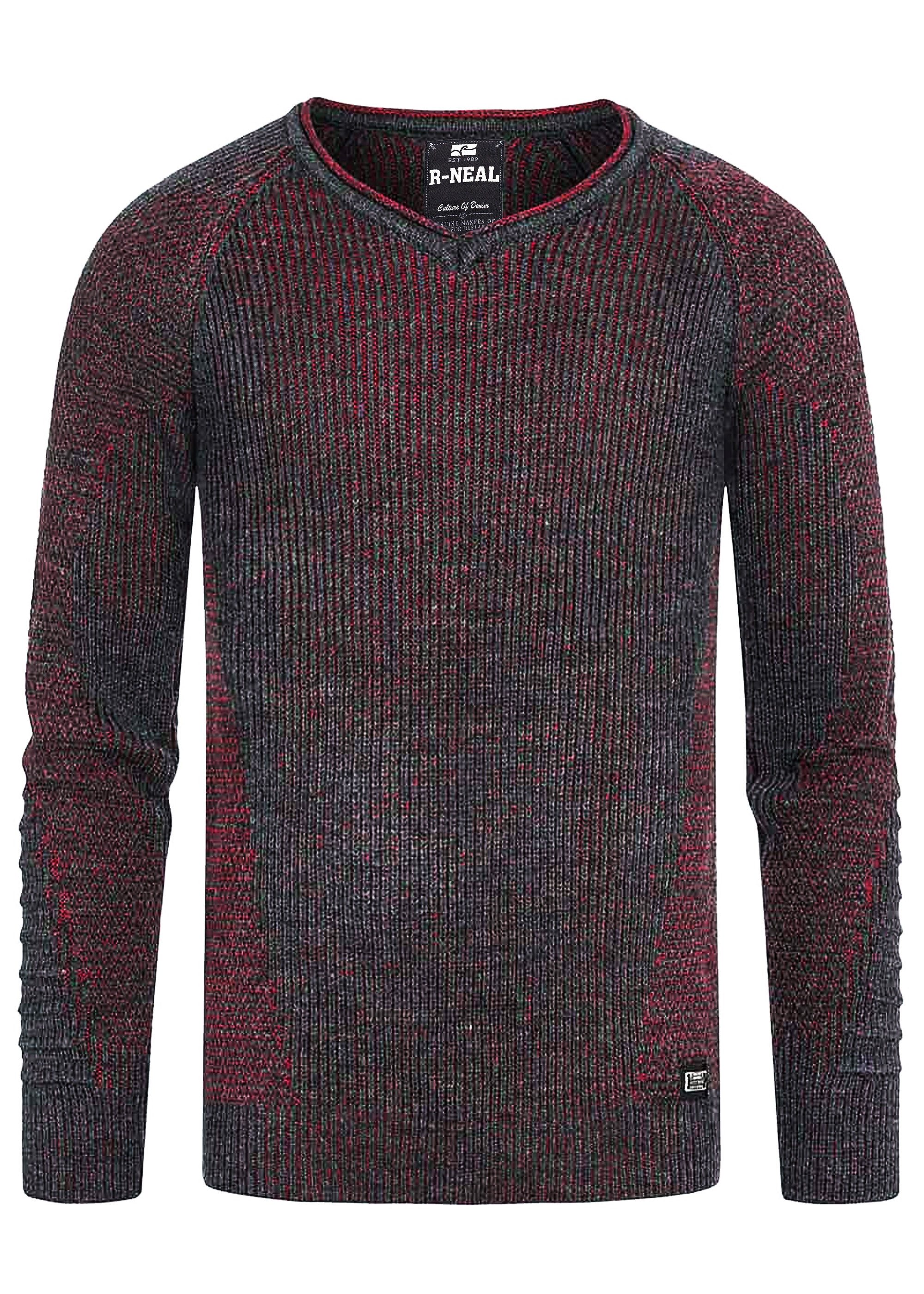 R-NEAL V-Ausschnitt-Pullover V-Neck Ripped Grobstrick Pullover Slim Fit Str günstig online kaufen