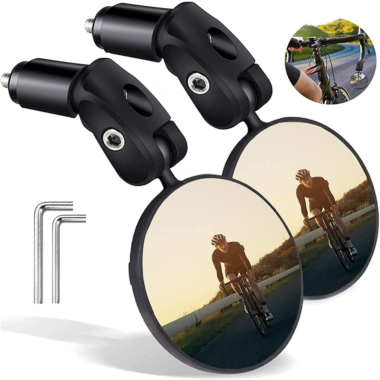 MOPUEA Fahrradspiegel Fahrradspiegel 2Stück 360°Fahrrad Rückspiegel Verstellbarer Weitwinkel (2er Set Fahrrad Rückspiegel konvex 360 Grad Weitwinkel universal, Fahrrad Rückspiegel 360 Grad verstellbar Weitwinkel Lenker montiert), 360 Grad einstellbar Weitwinkel konvex stabil einfach Montage
