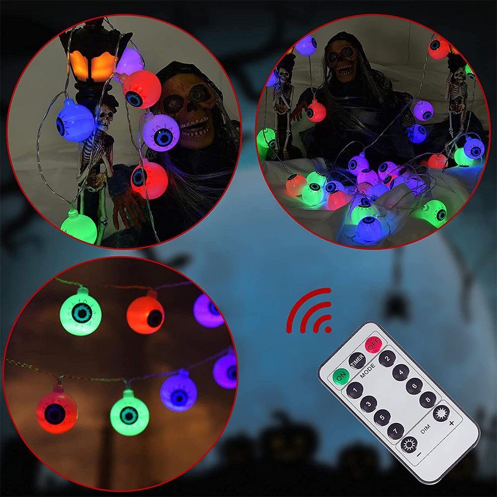 Rosnek LED-Lichterkette 2.5M, Kürbisse/Totenköpfe/Augenkugeln, für  Halloween Party Bar Deko, wasserdicht, Batterie