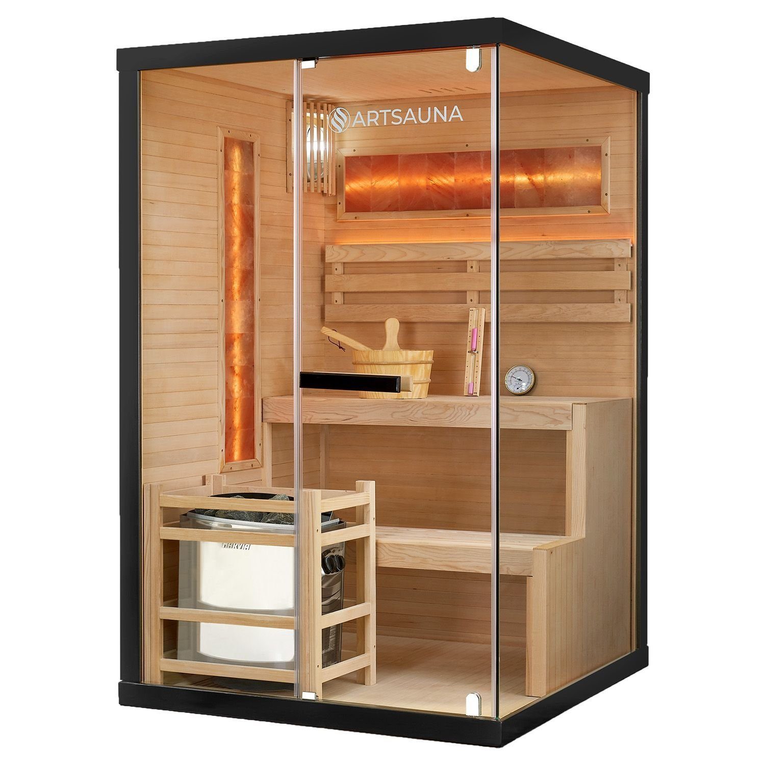 Artsauna Sauna Vantaa 120, BxTxH: 120 x 120 x 190 cm, 5 mm, 2 große Salzsteine, Ambientebeleuchtung, inkl. Ofen und Saunasteine