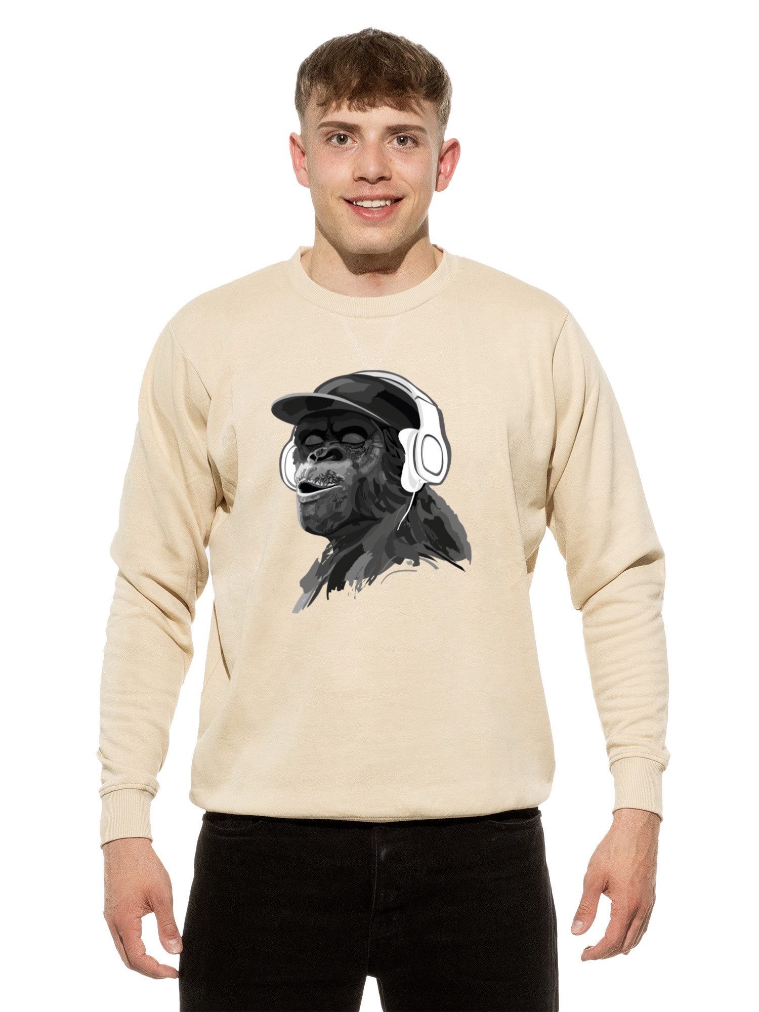 Cotton Prime® Sweatshirt Pullover mit Print, Monkey mit Kopfhörer mit weichem Innenfleece