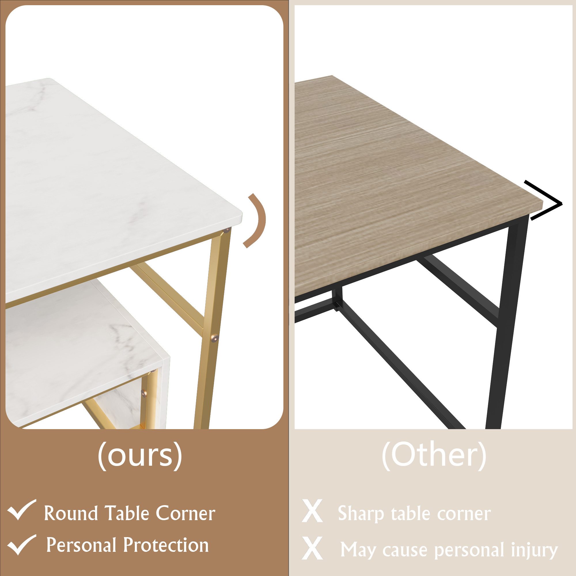 Gdood Couchtisch Rechteck Satztisch Beistelltisch stapelbarer Sofatisch (2-St., Ideal für Wohnzimmer & Büro, Platzsparendes stapelbares Design), Mit Marmormuste – Bild 5 von 5