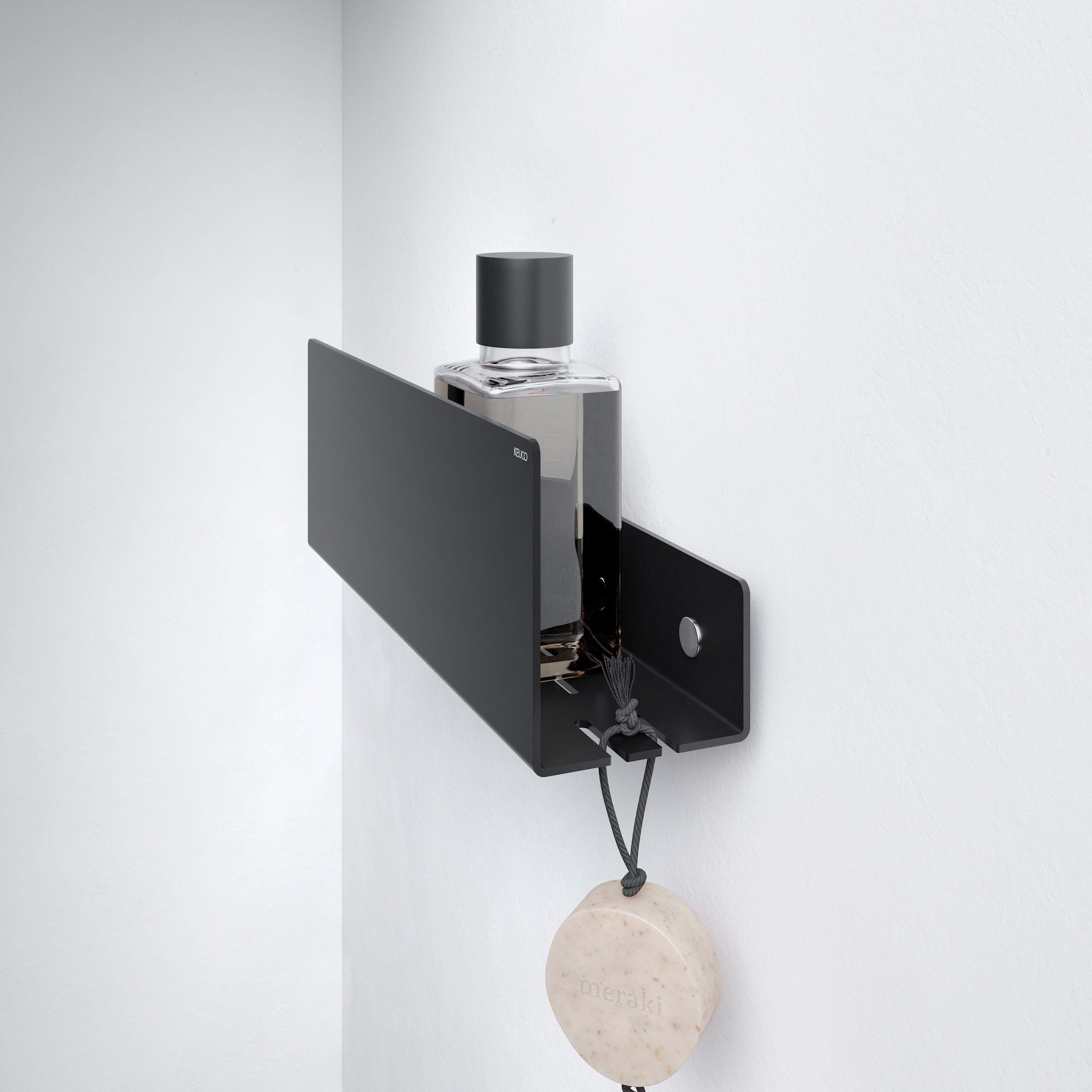 Keuco Duschablage aus Aluminium, 32 cm, abnehmbar, schwarz matt, mit Haken, zum Kleben oder Schrauben