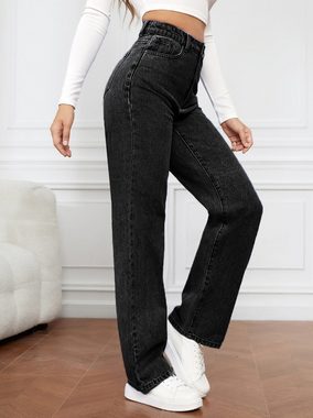ZWY Gerade Jeans Straight-Jeans Damen Hoher Taille Jeanshosen, Workerjeans (1-tlg) Weite Jeans fresh gerader Schnitt,Relax-fit-Jeans