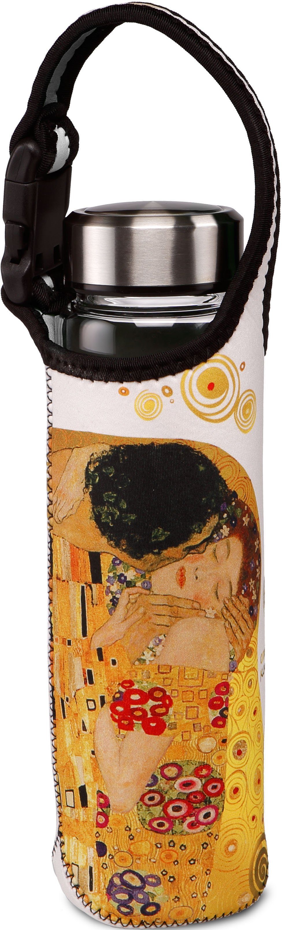 Edelstahldeckel in Gustav ml Klimt "Der - bedruckter 700 Trinkflasche mit Goebel Kuss", individuell Neoprenhülle,