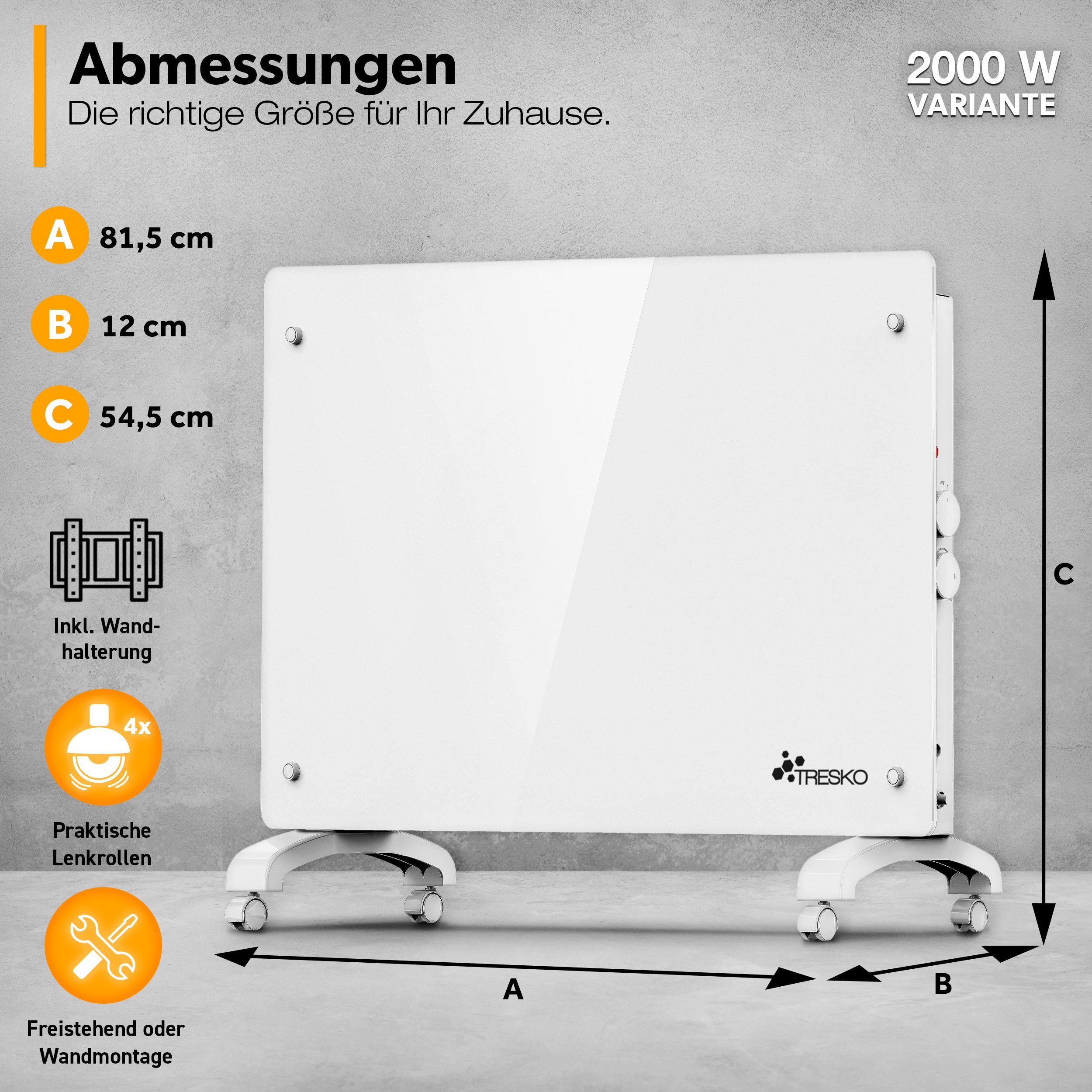 TRESKO Konvektor Glaskonvektor Elektroheizung 1500 & 2000W, 2000 W, APP WiFi Funktion, Glasheizung elektrisch – Bild 3 von 5