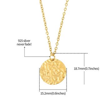 Made by Nami Kette mit Anhänger Damen mit gehämmertem Münzen Anhänger Gold 40 + 5 cm, Edelstahl Schmuck Geschenkideen für Frauen