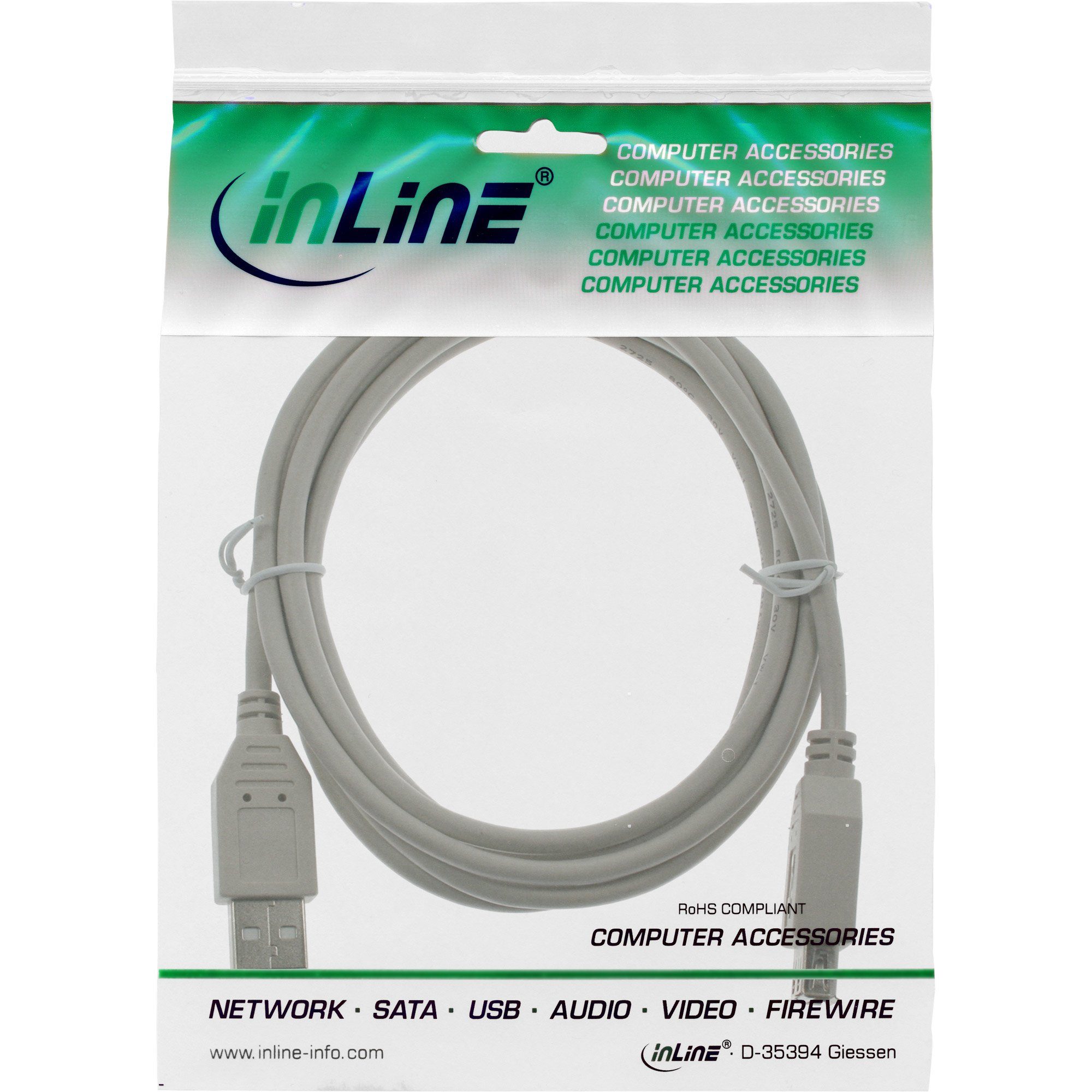Inline InLine® USB 2.0 Verlängerung, Stecker / Buchse, Typ A, beige/grau, 1m USB-Kabel