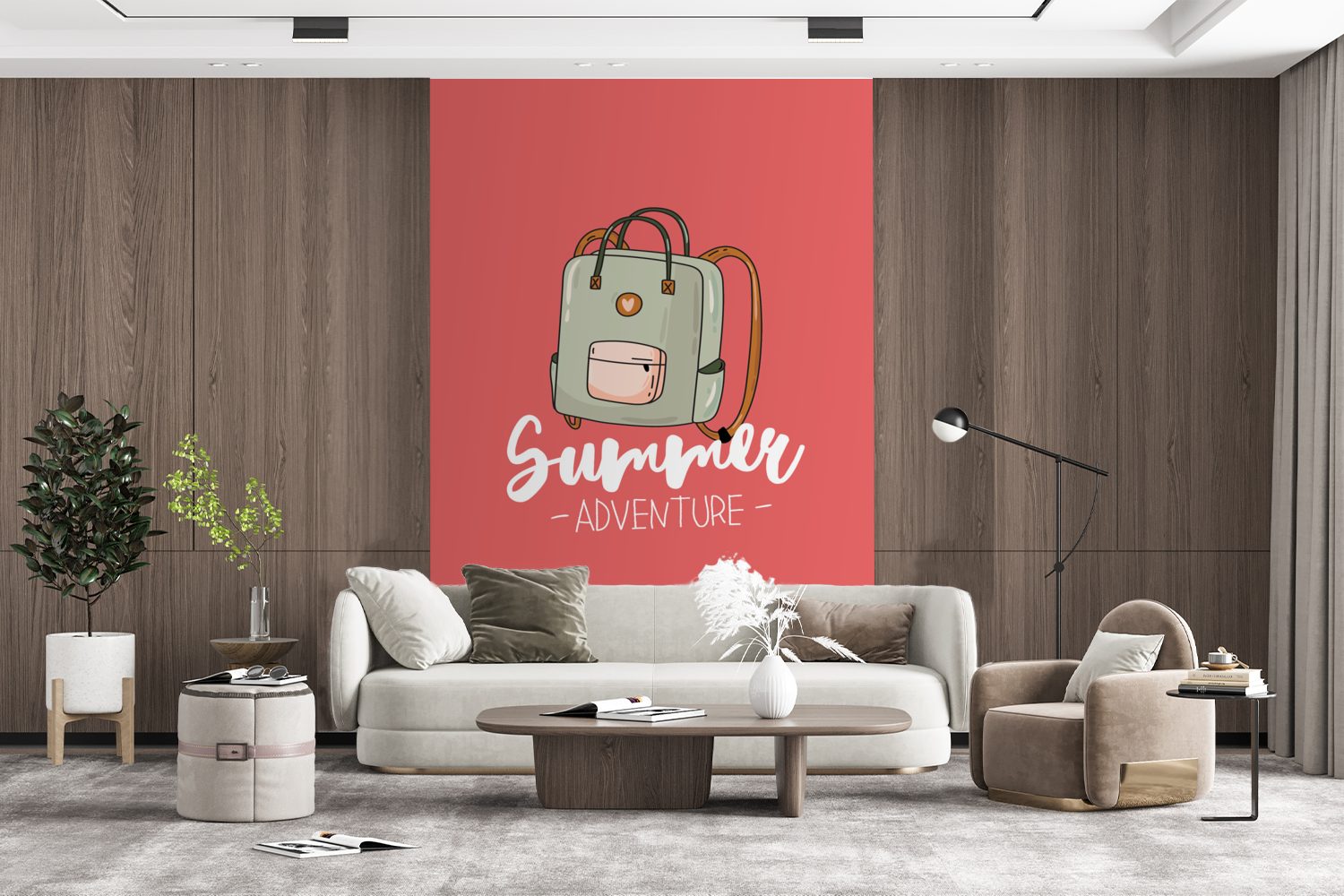 MuchoWow - Sommer Koffer für - (3 bedruckt, St), Grau, Vinyl Fototapete Montagefertig Tapete Wandtapete Wohnzimmer, Matt,