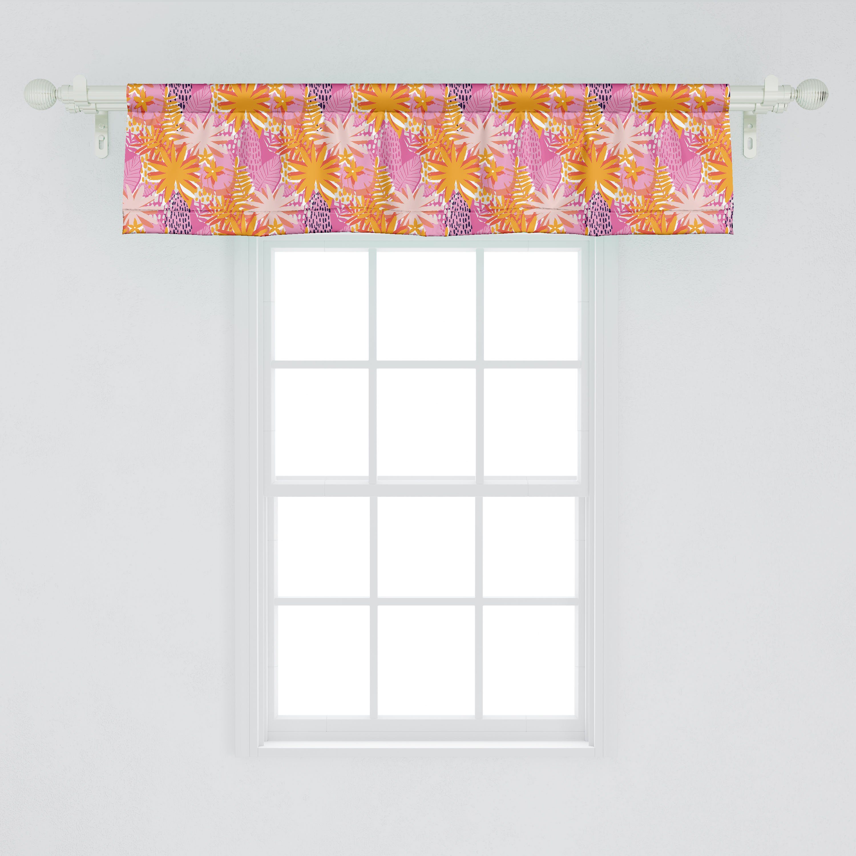 Scheibengardine Vorhang Volant für Küche mit Stangentasche, Abakuhaus, Blätter Tropisch Schlafzimmer und Microfaser, Blüten Dekor Exotische