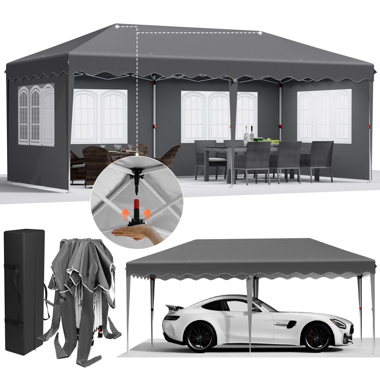 TLGREEN Faltpavillon 3x6 Pop up Pavillon Winterfest,Wasserdicht Stabil,Gartenpavillon, mit 4 Seitenteilen