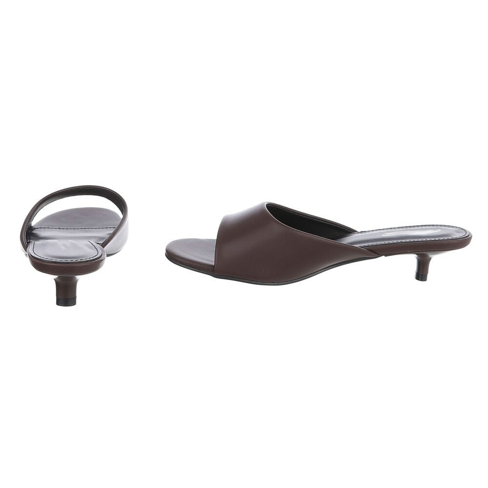 Ital-Design Damen Mules mit Blockabsatz und offener Spitze Pantolette (91849330) Pfennig-/Stilettoabsatz Pantoletten in Braun – Bild 5 von 5