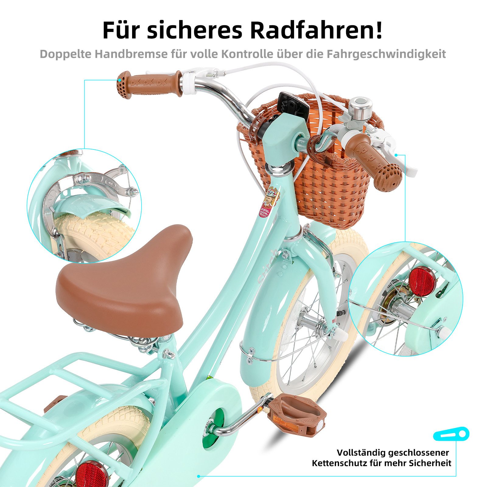 JOYSTAR Kinderfahrrad 12 14 16 18 Zoll fahrrad für 2-9 Jahre alte Mädchen & Jungen, mit Kotflügel, Stützrädern, Korb, Gepäckträger, Kettenabdeckung