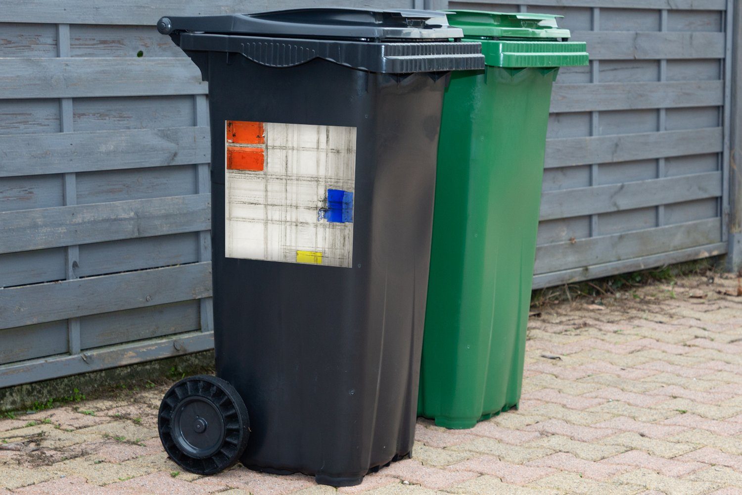MuchoWow Wandsticker (1 Mondrian Sticker, Mülltonne, Container, - Studie Komposition Abfalbehälter St), Mülleimer-aufkleber, für eine Piet