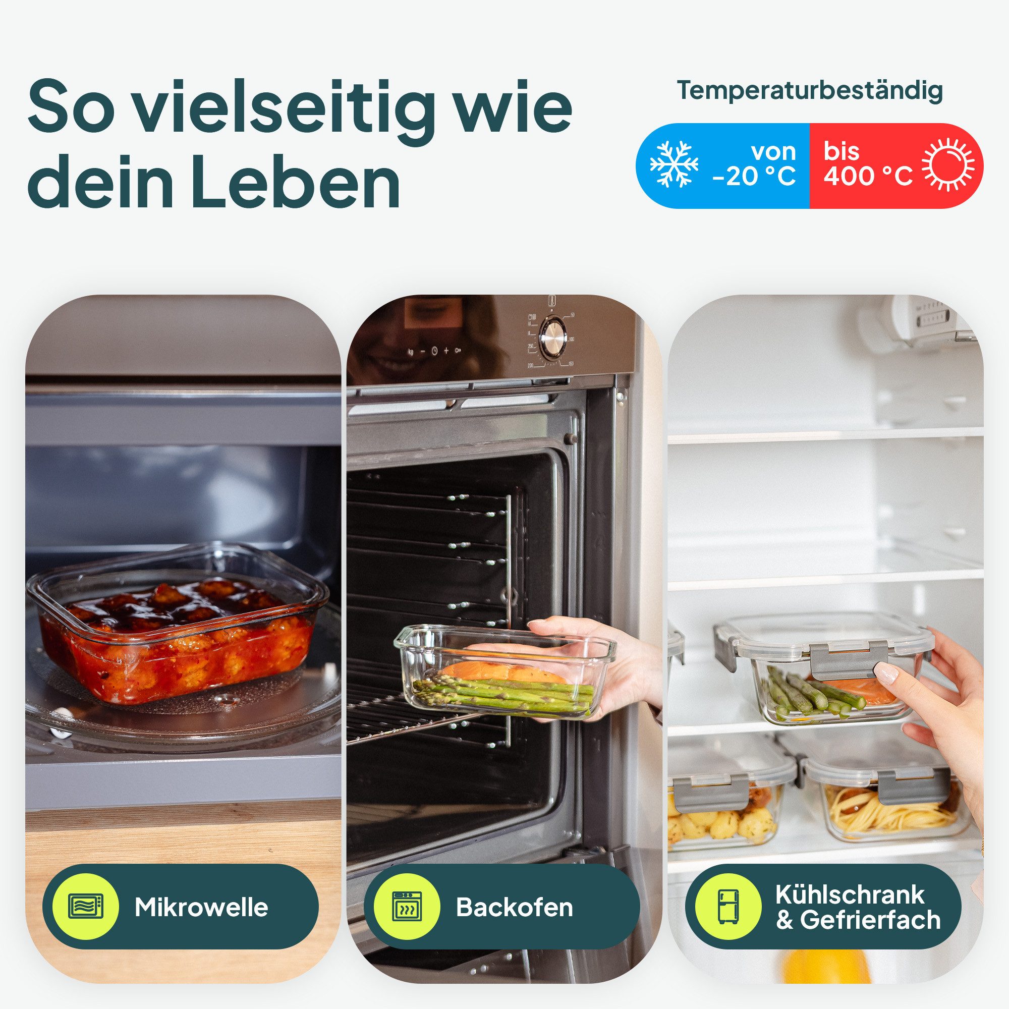 uandu home Frischhaltedose Glasbehälter mit Deckel, Frischhaltedosen Glas mit Deckel, (glasdosen mit deckel set, glas tupper mit deckel, glass food container, f – Bild 5 von 5