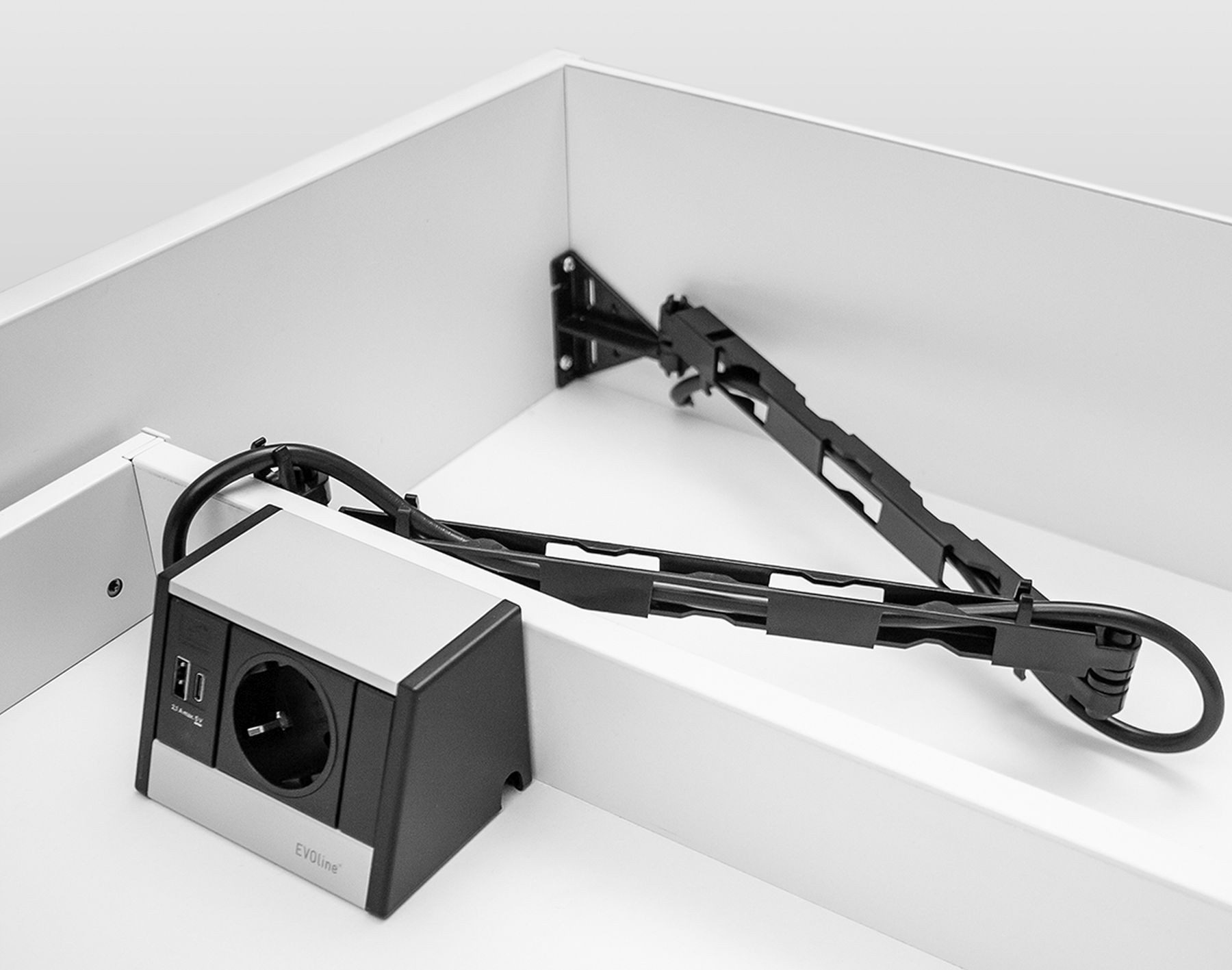 Schulte Elektrotechnik Einbausteckdose R-Dock mit Kabelführung Wing USB A/C Schublade Küche Einbau-Tischsteckdose (Kabellänge 2.50 m)