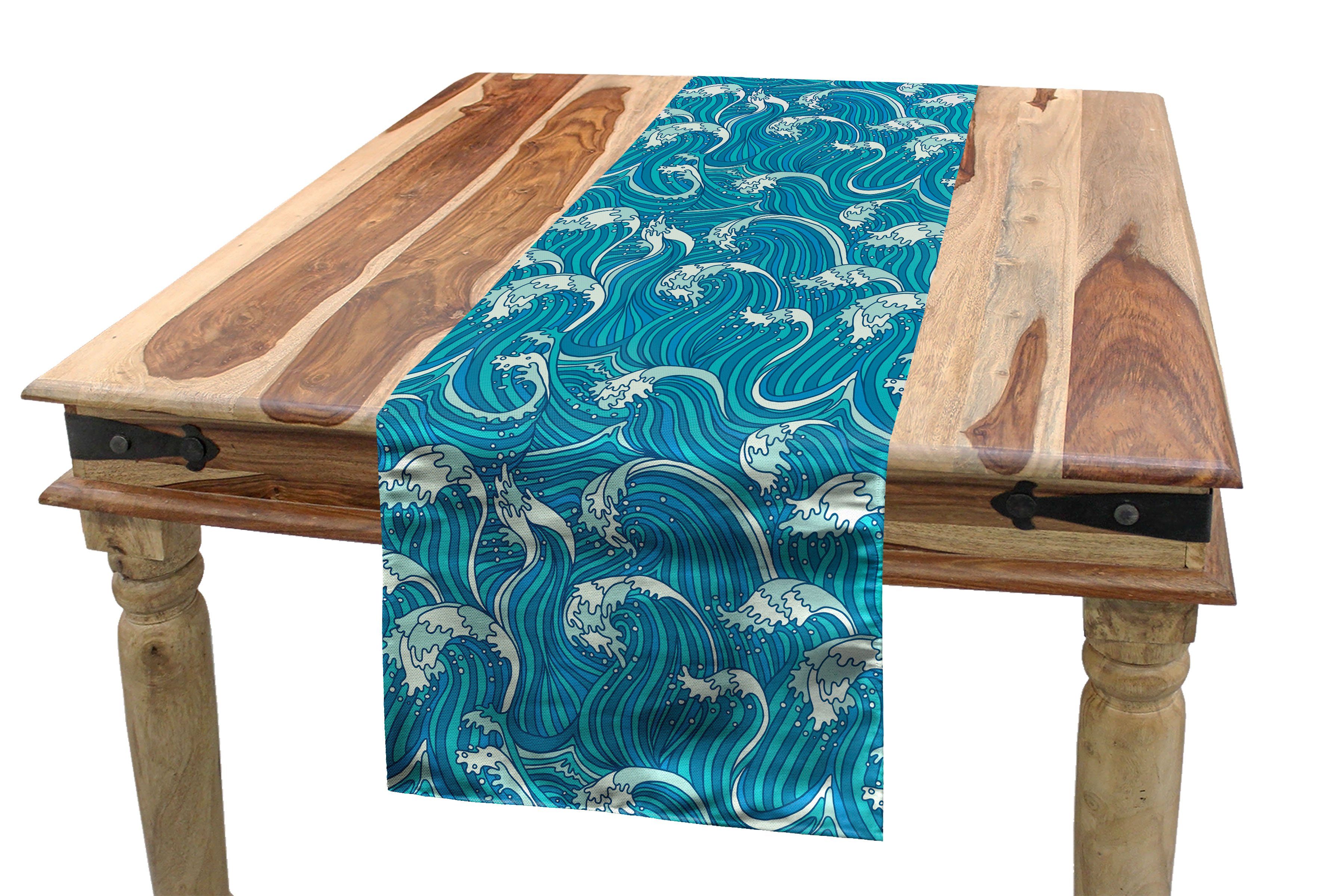 Abakuhaus Tischläufer Esszimmer Küche Rechteckiger Dekorativer Tischläufer, Meer Nautical Schäumende Linien Zeichnung