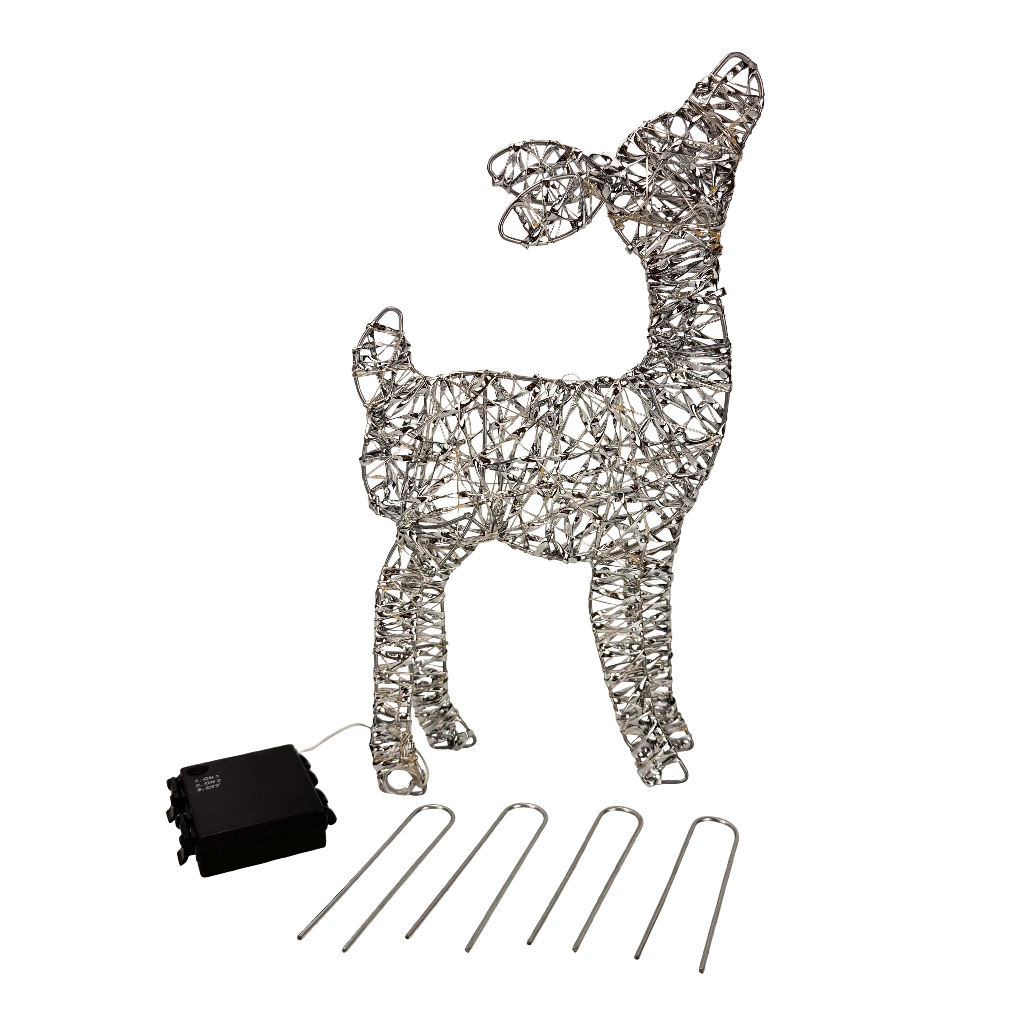 Online-Fuchs LED-Dekofigur Rehkitz mit LED-Lichterkette beleuchtet - Outdoor Weihnachtsdeko (warmweiße Beleuchtung, Dauerleuchten oder Funkeleffekt wählbar), inklusive 6-Stunden Timerfunktion
