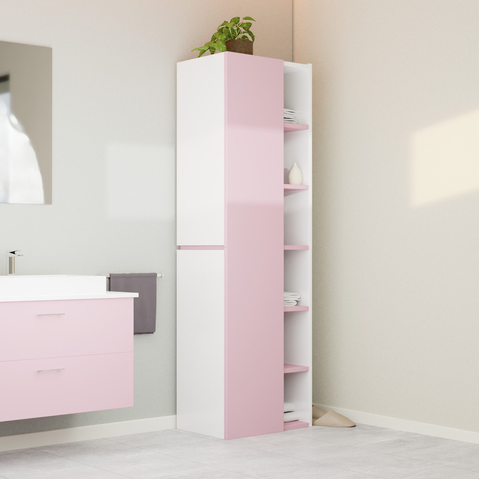 Badezimmer-Set Badezimmerschrank GLC1, hängend, stehend, Rose