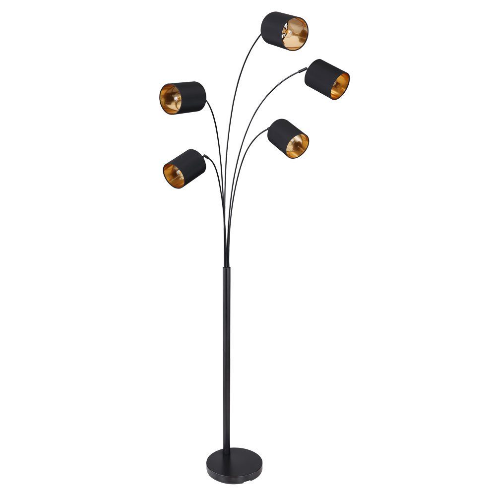 GLOBO LIGHTING Stehlampe, Leuchtmittel nicht inklusive, Design Standleuchte 5 flammig Textilschirme schwarz gold