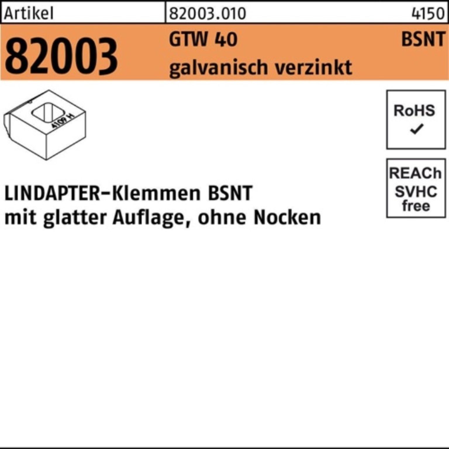 Lindapter Klemmen 100er Pack Klemmen LINDAPT Stück 1 40 GTW M12 galv.verz. BSNT R 82003