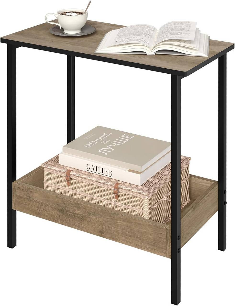 Woltu Beistelltisch (1-St), mit 2 Ablagen, Couchtisch mit Stauraum 50x55x25cm