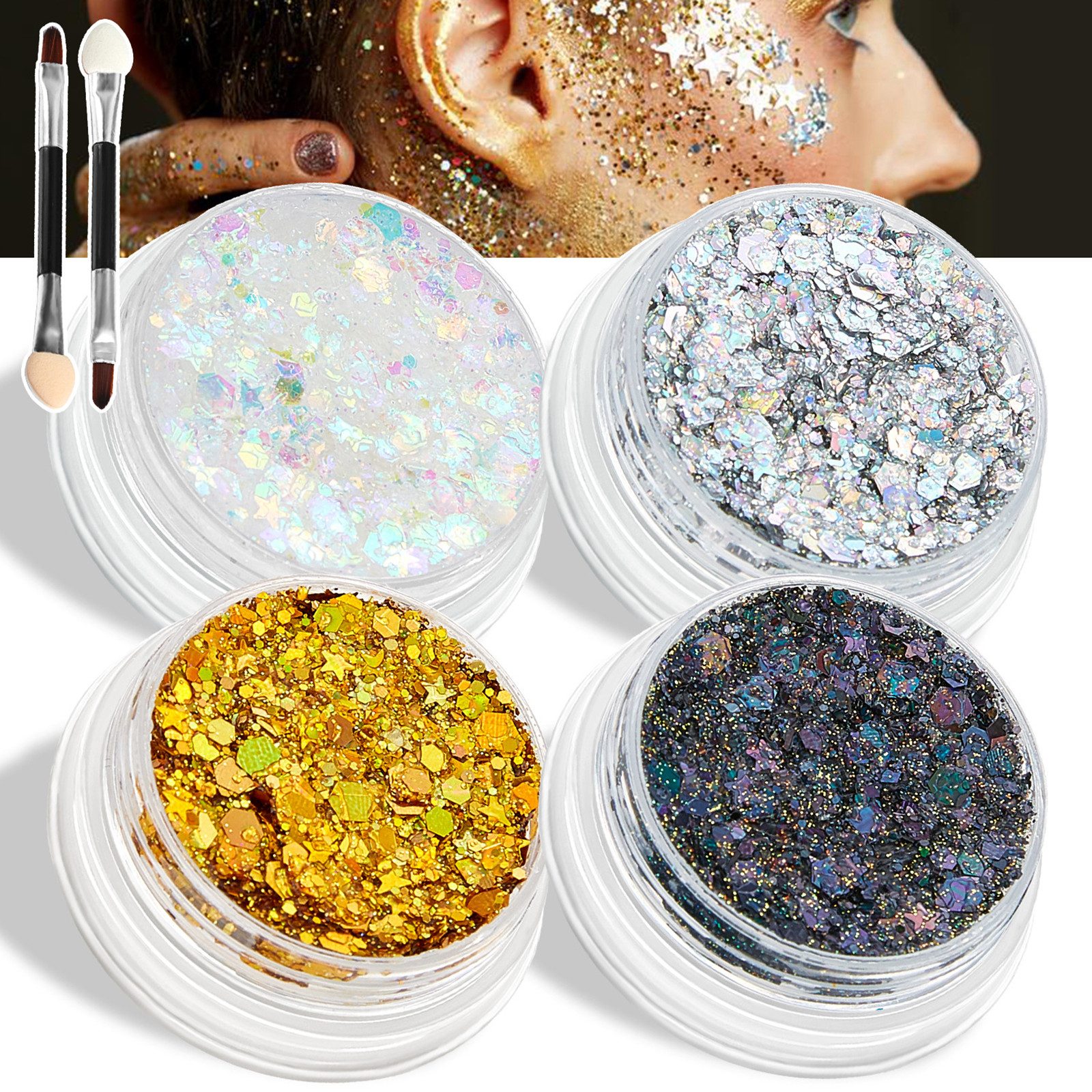 DEBAIJIA Lidschatten 4 Farben Körper Glitter Gesicht Glitter Make-up