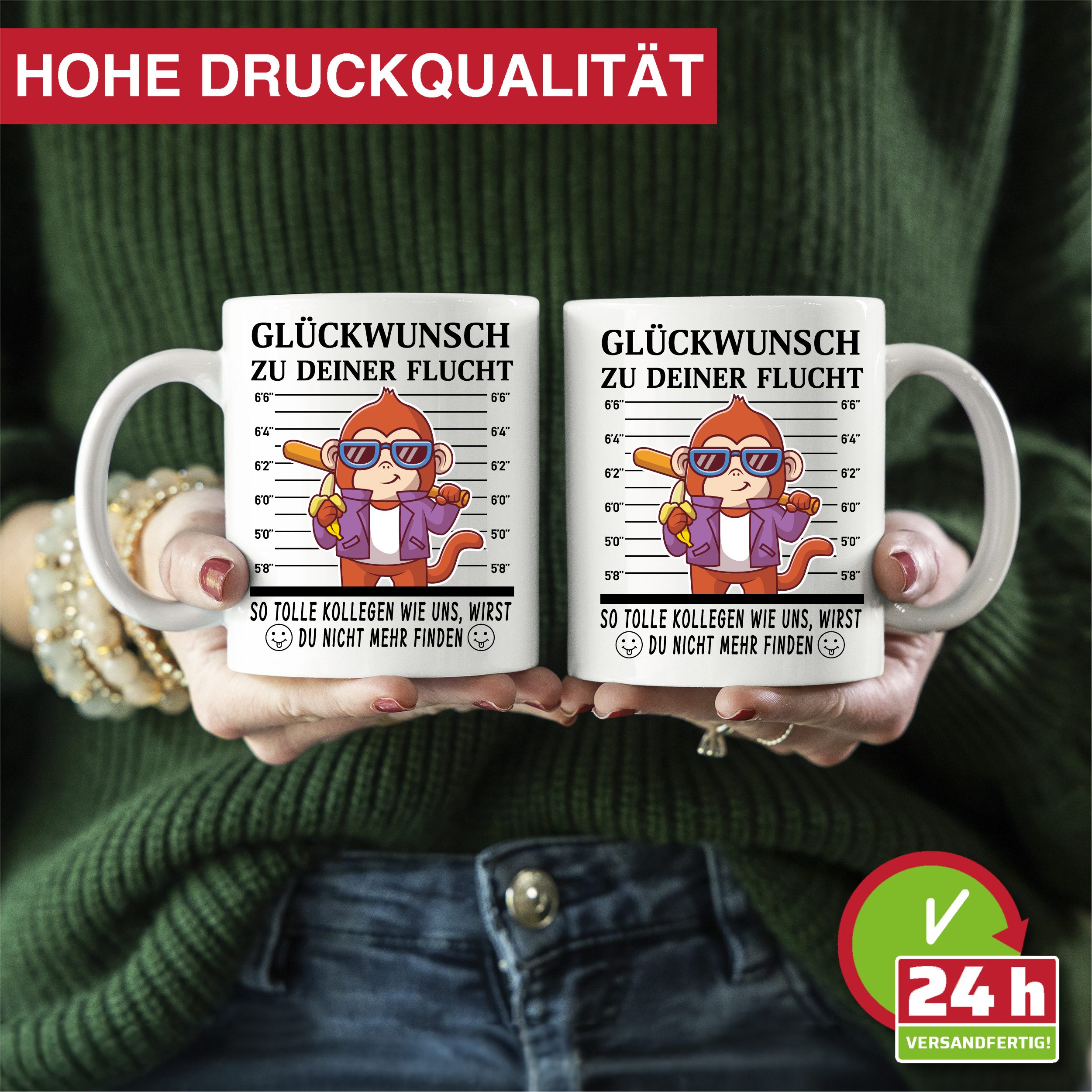 Giftandprint Tasse Kollegen Abschied, Abschiedsgeschenke für Kollege mit Affemotiv, Jobwechsel, Kollegin Geschenk, mit Geschenkbox