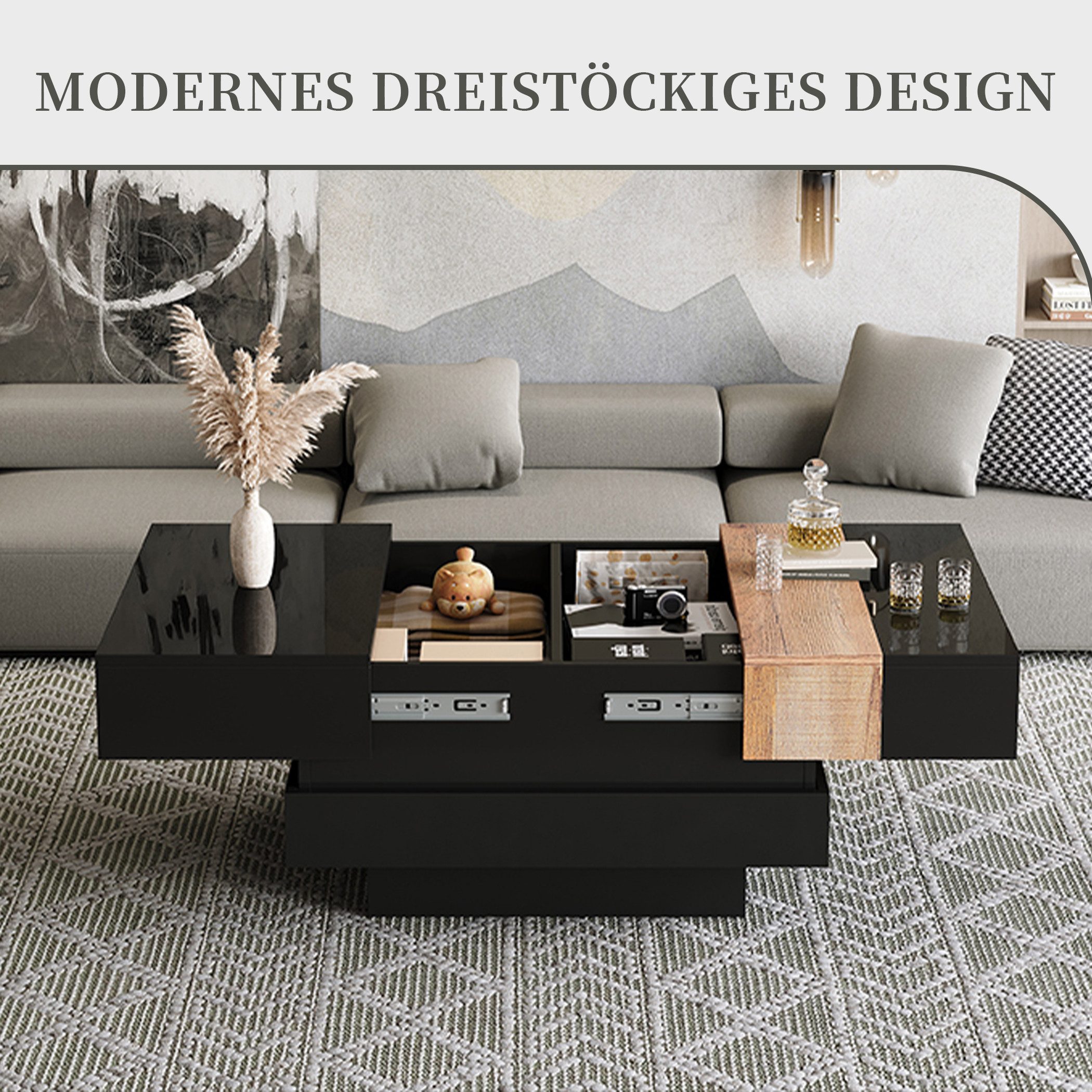 SeedWave Couchtisch Dreistöckiger Sofatisch mit Ausziehbarer Tischplatte, 2 günstig online kaufen