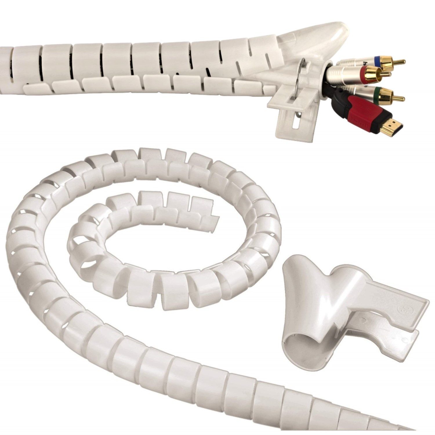 Hama Kabelspirale 1,5m 30mm Spiralschlauch Weiß Computer-Kabel, Kein, (150 cm), Kabel-Schlauch Kabel-Kanal Kabelbündel für TV Beamer PC Audio HiFi