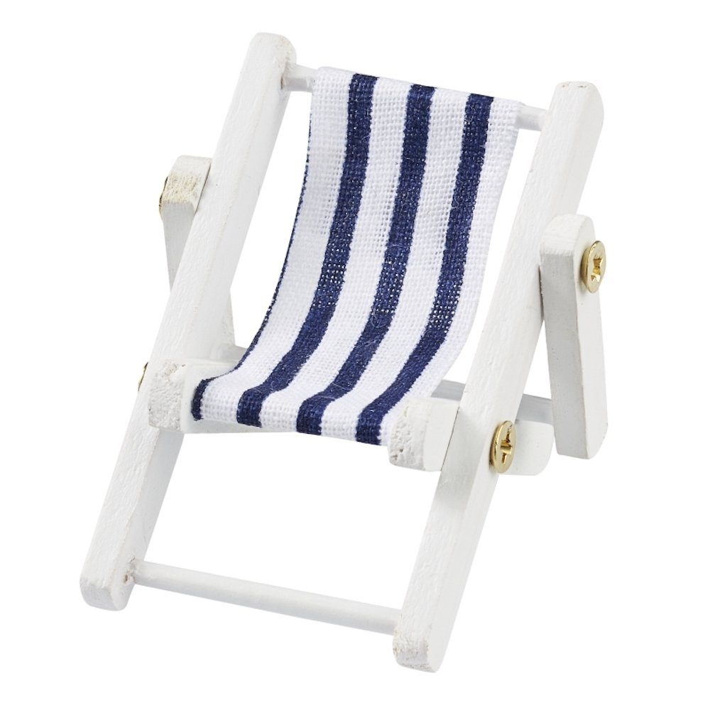 HobbyFun Dekofigur Miniliegestuhl, 5 x 3,5 cm, blau/weiß, Holzgestell