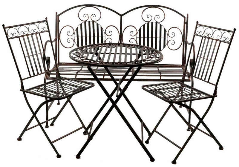 Gartenursel Gartenmöbelset Wunderschöne, komfortable Gartengarnitur Culta aus Metall Set 4-teilig, (1 Tisch 2 Stühle und eine Bank), klappbar