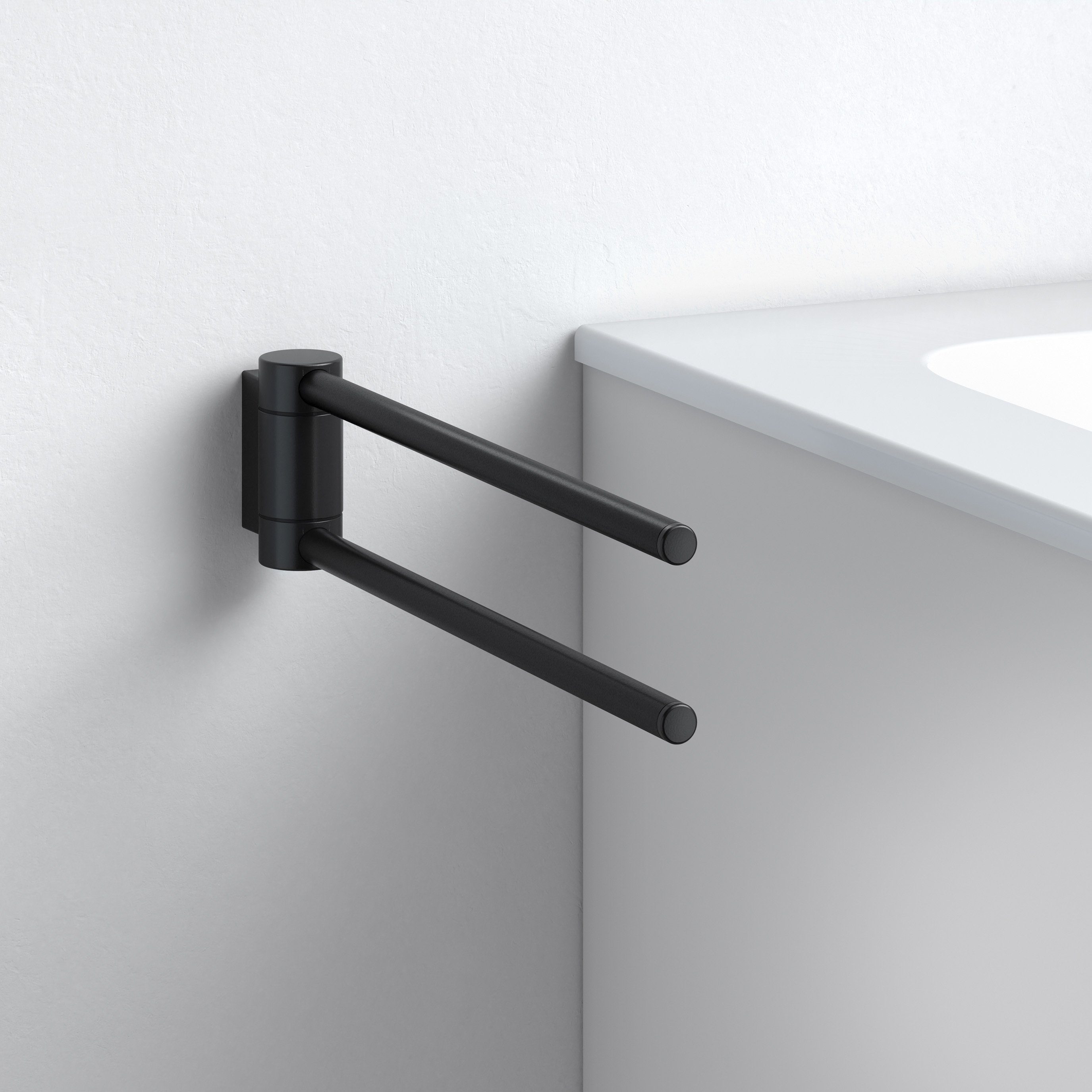 Keuco Handtuchstange Plan, Metall, schwarz, beschichtet, zweiarmig, schwenkbar, 30cm, Wandmontage