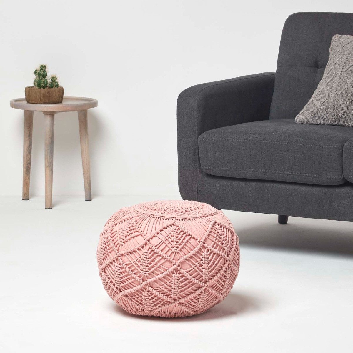 Homescapes Pouf Gehäkelter Pouf, rosa, 35 x 40 cm