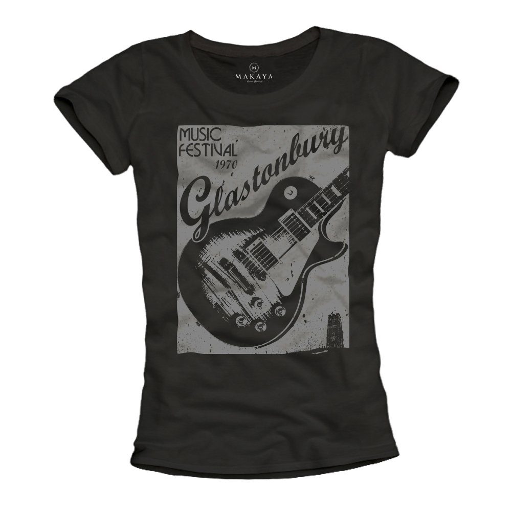 T-Shirt Damen Frauen Top Musik Gitarre Rock Woodstock Bandshirt Damenshirt