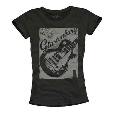 MAKAYA T-Shirt Damen Frauen Top Musik Gitarre Rock Woodstock Bandshirt Damenshirt