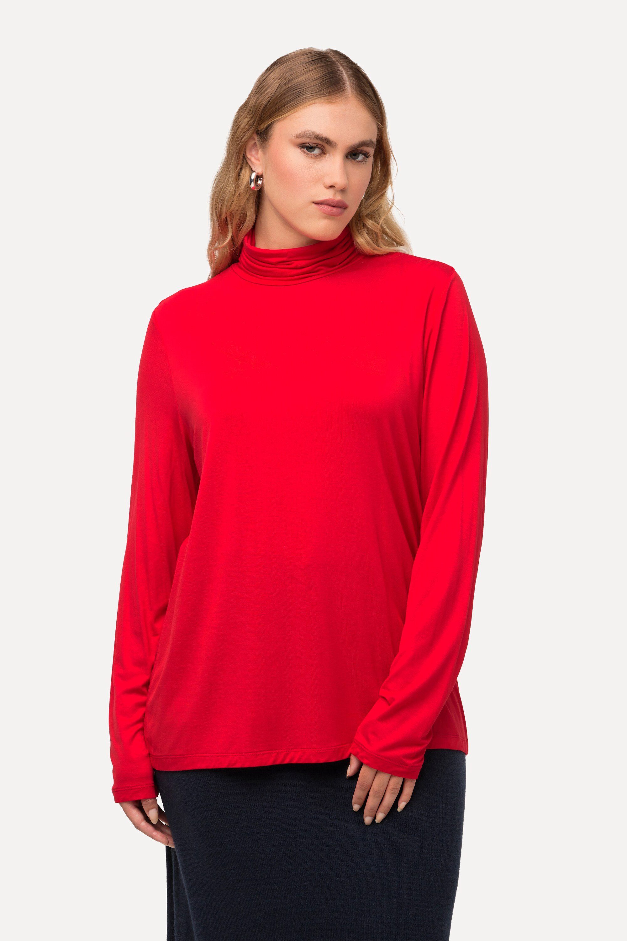 Ulla Popken Longsleeve Shirt Rollkragen Classic Raffung Langarm