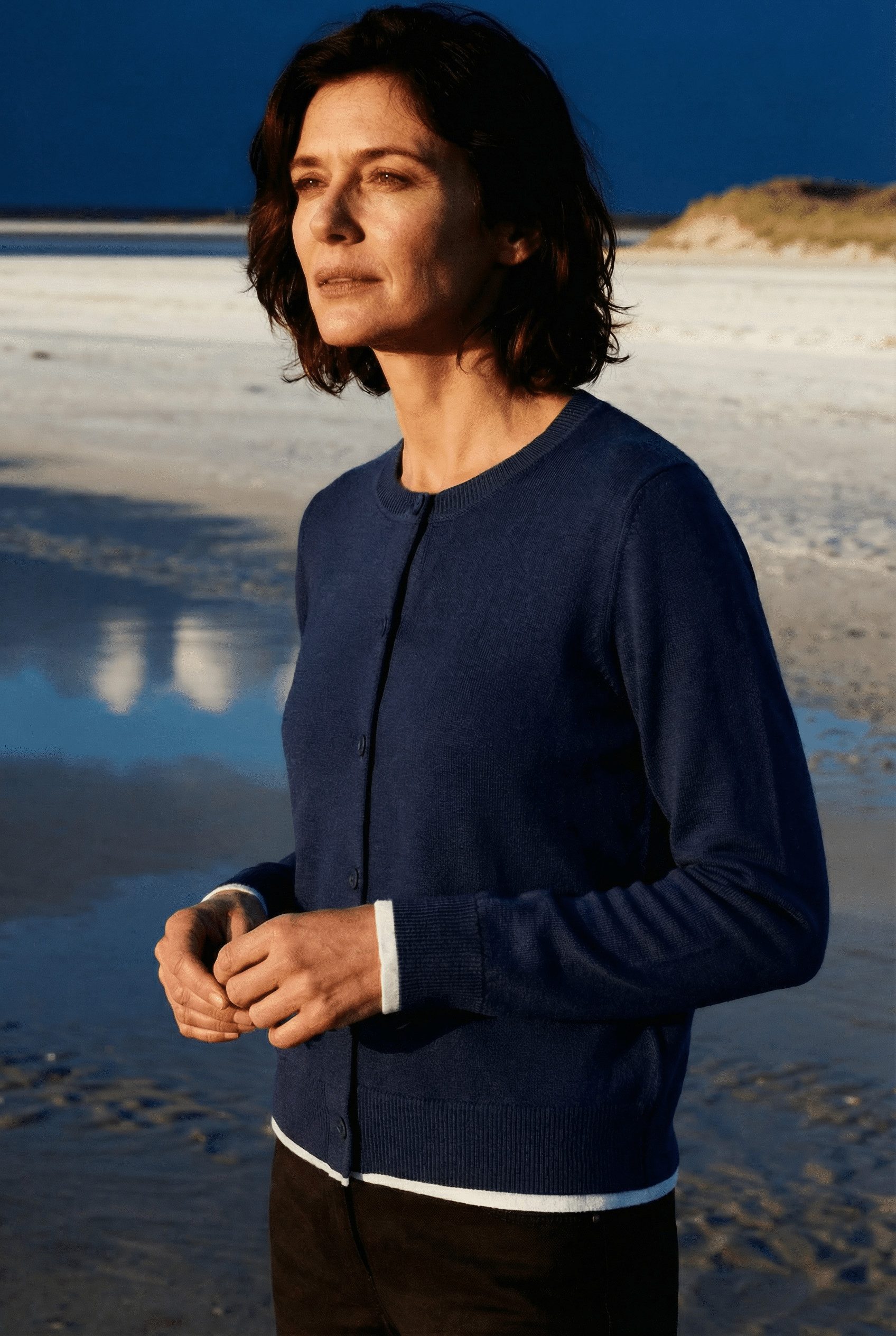 Cassis Strickjacke Damen elegante Woll-Strickjacke mit Kontrast Streifen